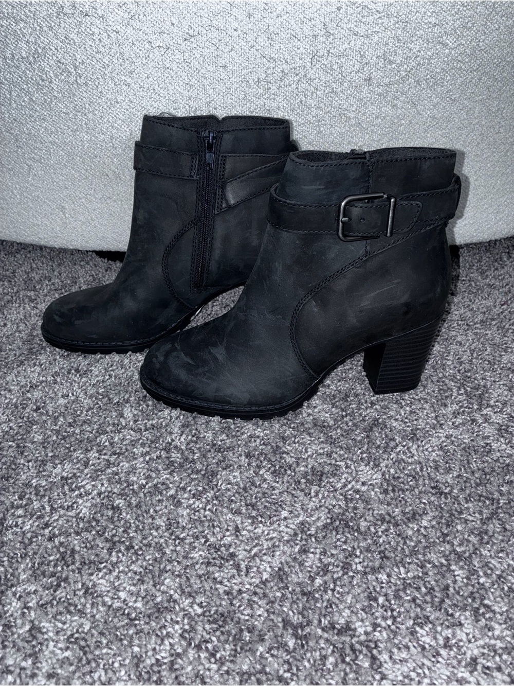 Clarks Black Buckle Suede Ankle Boots